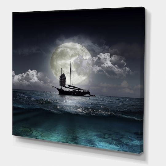 Designart - Fisher Boat On The Lake During Full Moon